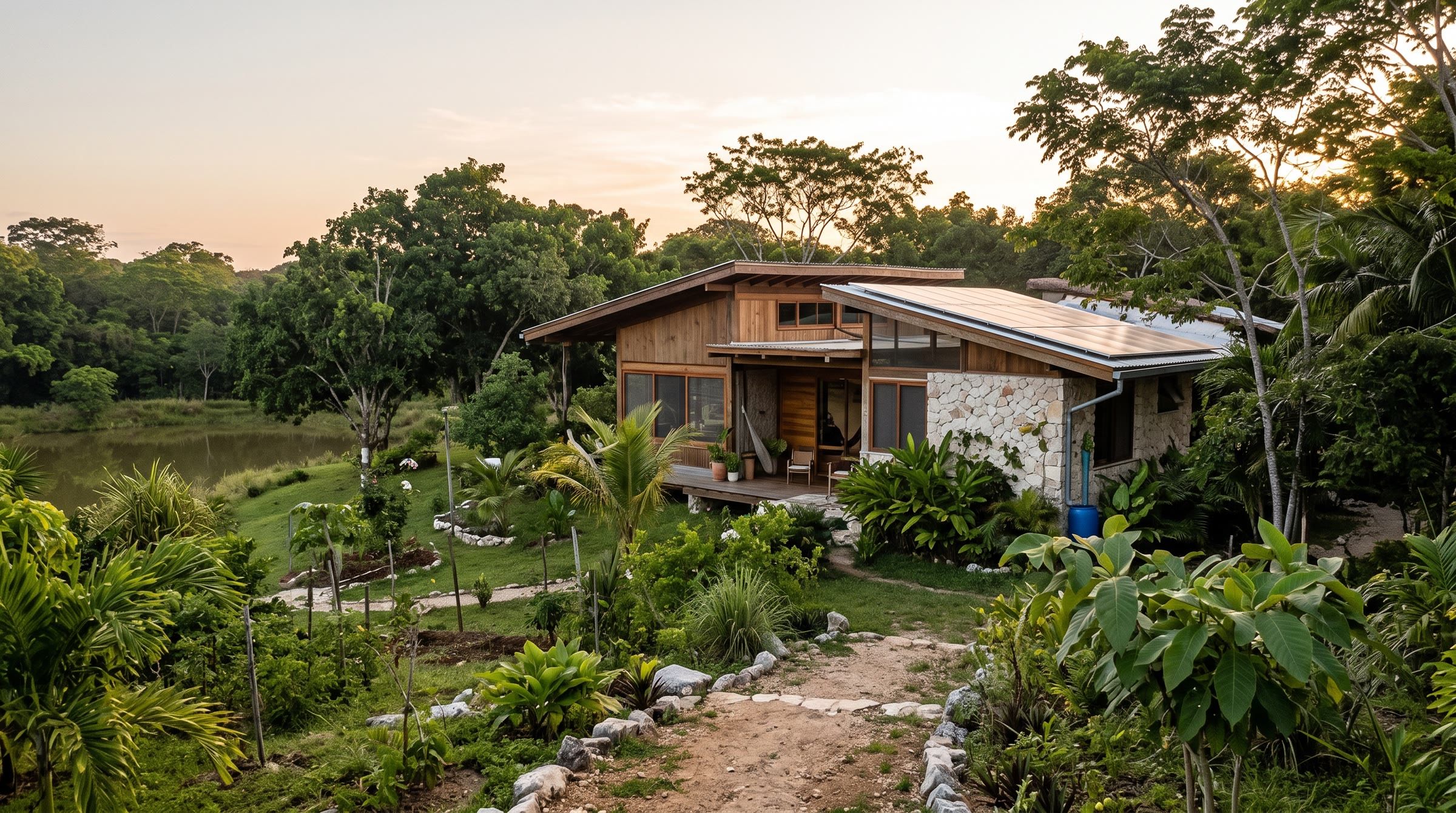 Casa en La Comuna integrada a la selva maya, rodeada de vegetación nativa
