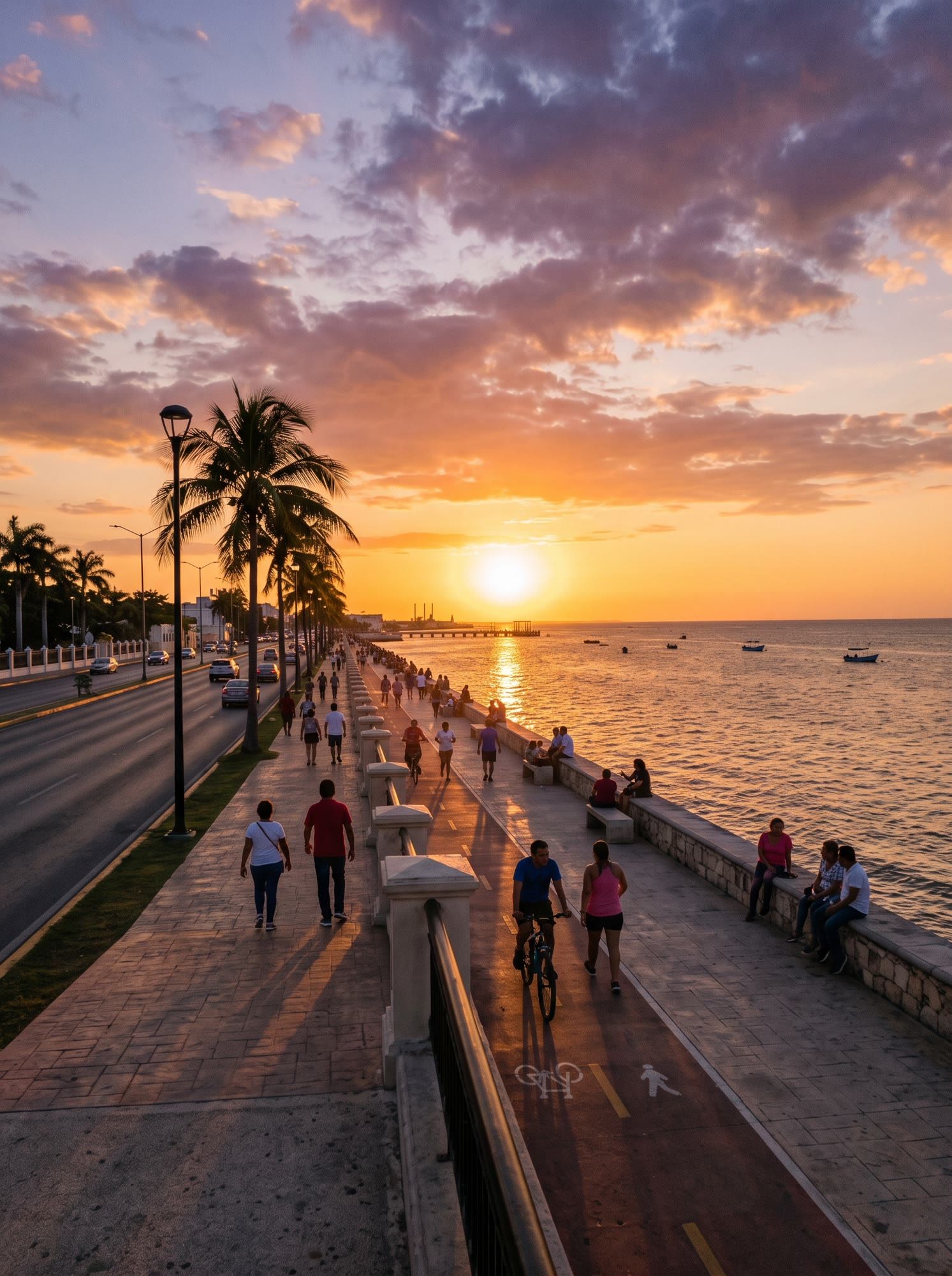 Atardecer sobre el Golfo de México desde el malecón de Campeche